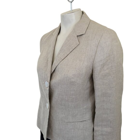 TALBOTS 2 Button Metallic Shimmer Linen Blazer Jacket in Champagne SZ 10 - Picture 3 of 10